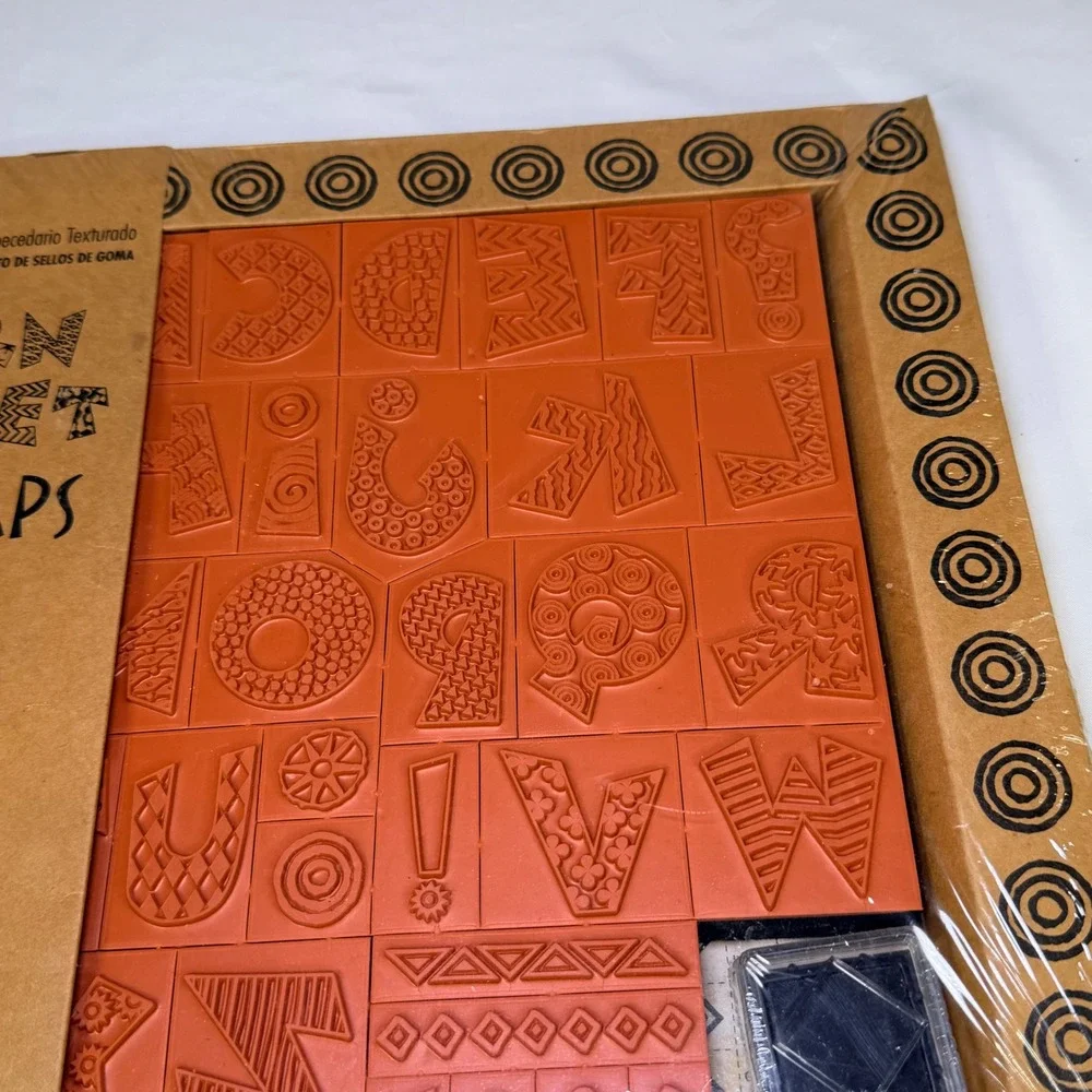 Rubber Stampede Pattern Alphabet Rubber Stamp Kit 41pc Black Ink Pad 995.01 NEW